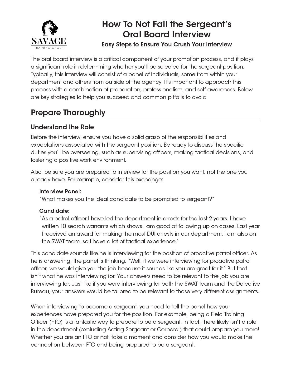 How To Not Fail the Sergeant's Oral Board Interview